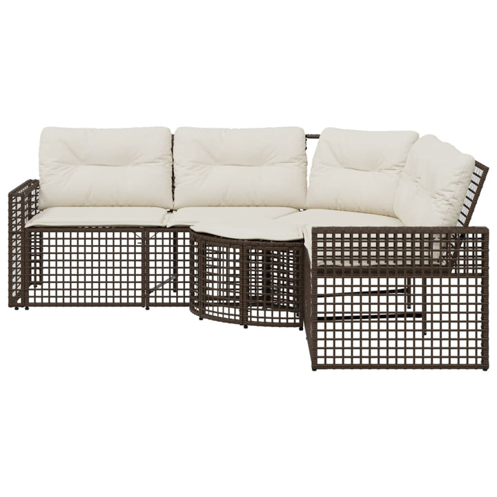 havesofa med hynder og fodskammel L-formet polyrattan brun