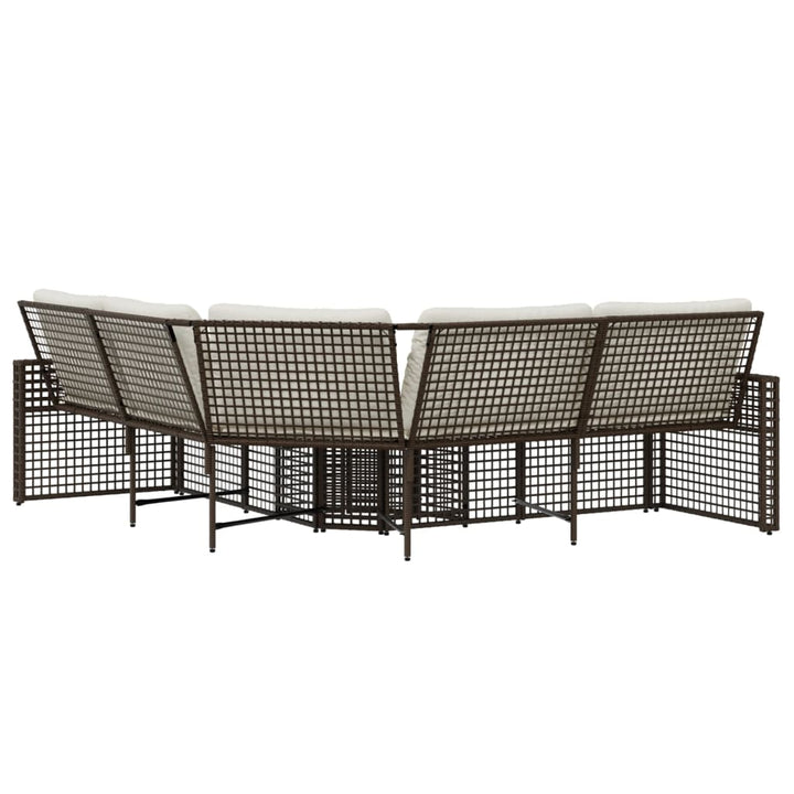 havesofa med hynder og fodskammel L-formet polyrattan brun
