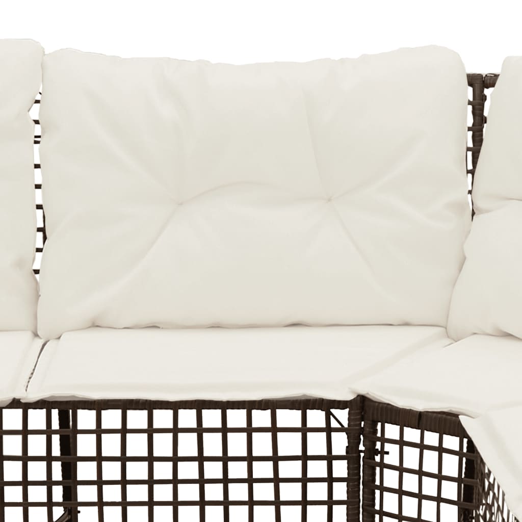 havesofa med hynder og fodskammel L-formet polyrattan brun