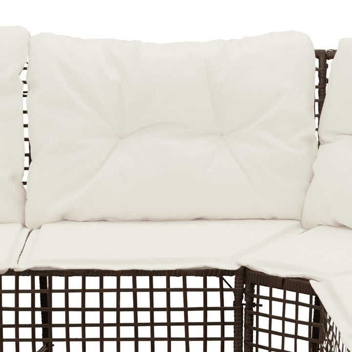 havesofa med hynder og fodskammel L-formet polyrattan brun