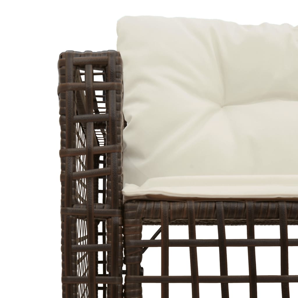 havesofa med hynder og fodskammel L-formet polyrattan brun