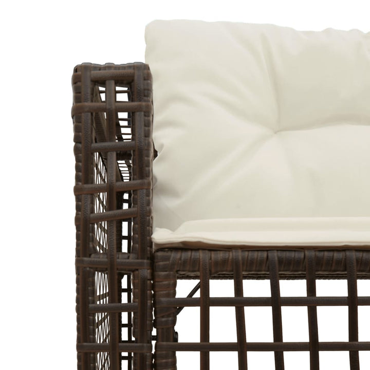havesofa med hynder og fodskammel L-formet polyrattan brun