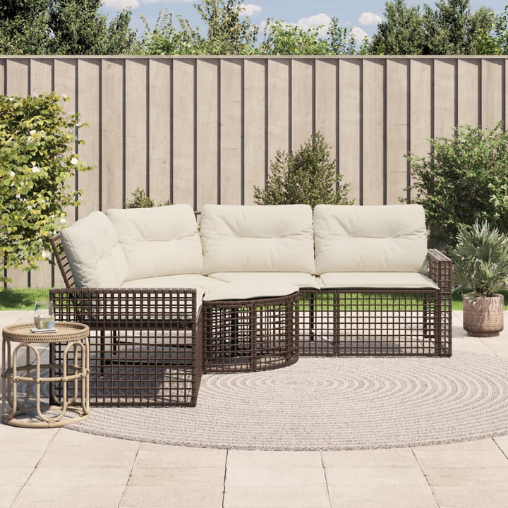 havesofa med hynder og fodskammel L-formet polyrattan brun
