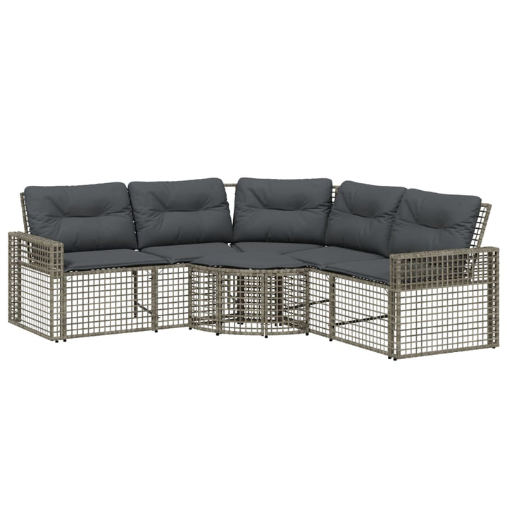 havesofa med hynder og fodskammel L-formet polyrattan grå