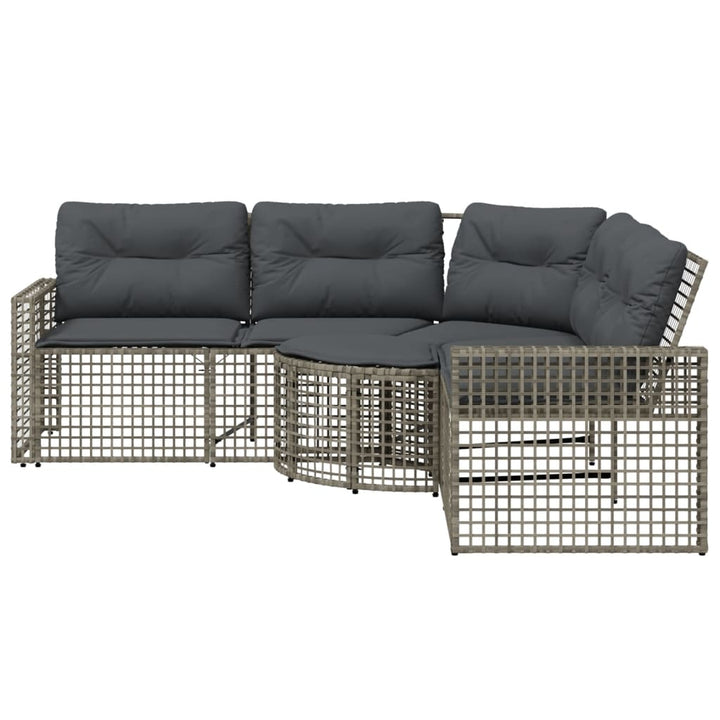 havesofa med hynder og fodskammel L-formet polyrattan grå