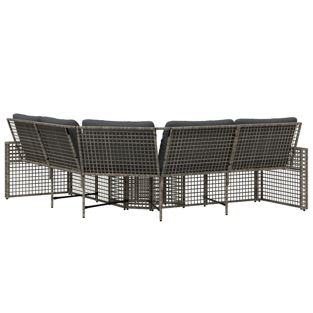 havesofa med hynder og fodskammel L-formet polyrattan grå