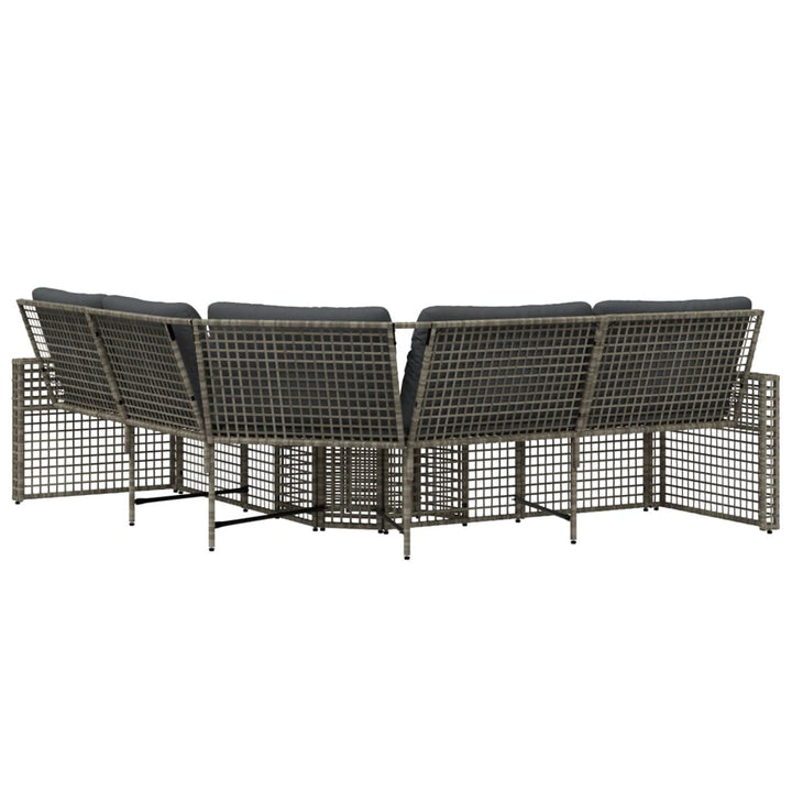 havesofa med hynder og fodskammel L-formet polyrattan grå
