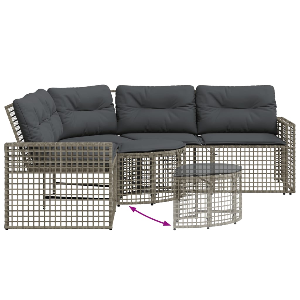 havesofa med hynder og fodskammel L-formet polyrattan grå