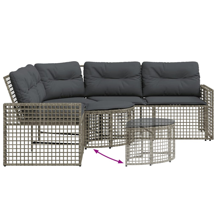 havesofa med hynder og fodskammel L-formet polyrattan grå