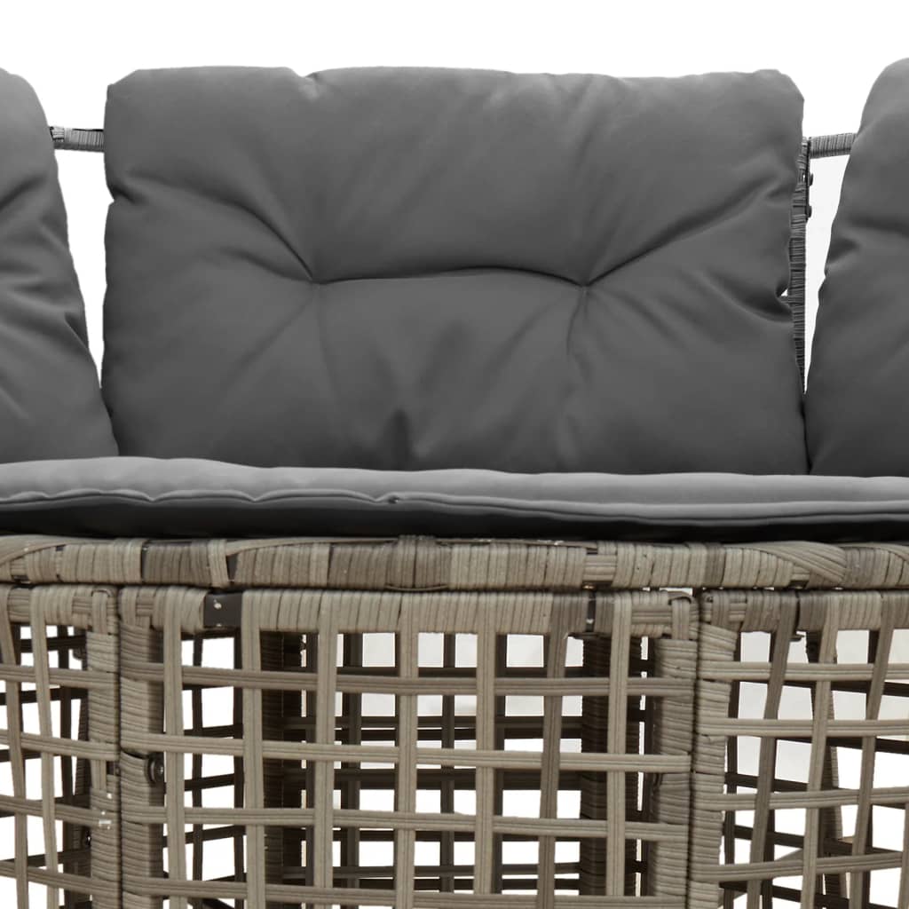 havesofa med hynder og fodskammel L-formet polyrattan grå
