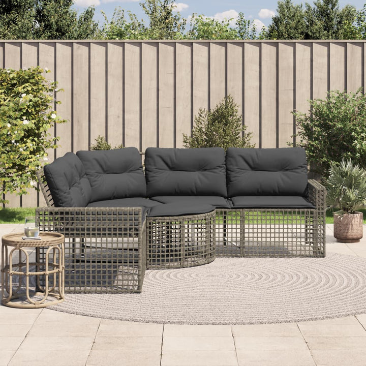 havesofa med hynder og fodskammel L-formet polyrattan grå
