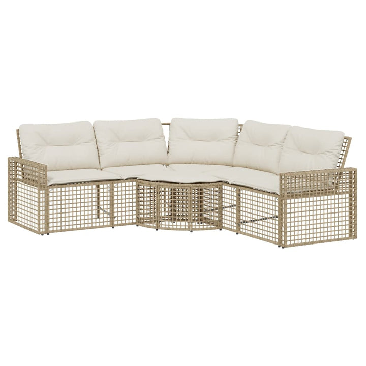 havesofa med hynder og fodskammel L-formet polyrattan beige