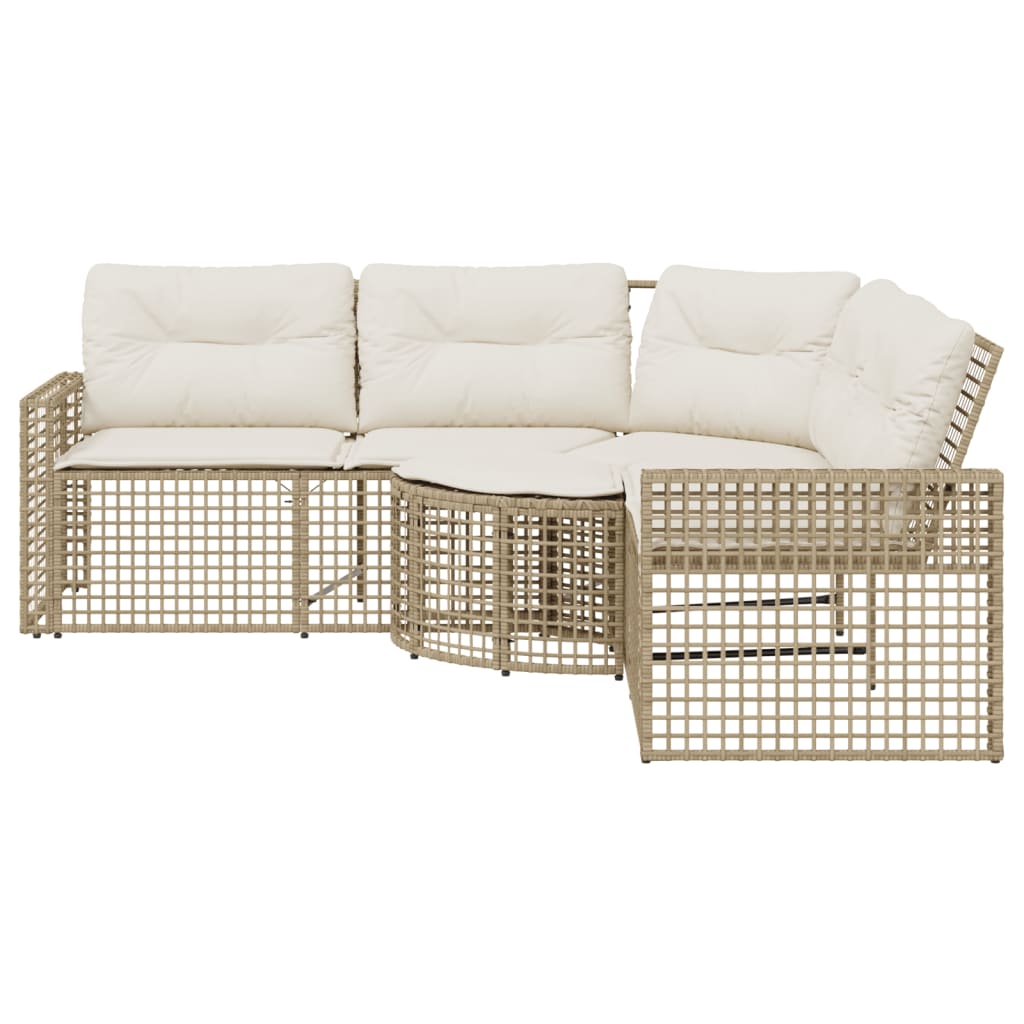 havesofa med hynder og fodskammel L-formet polyrattan beige