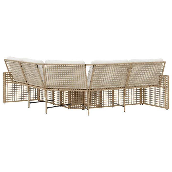 havesofa med hynder og fodskammel L-formet polyrattan beige