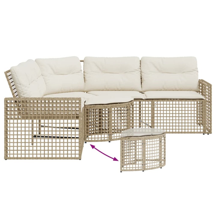 havesofa med hynder og fodskammel L-formet polyrattan beige