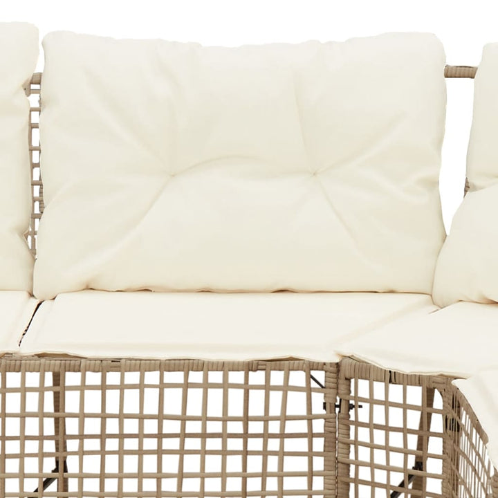 havesofa med hynder og fodskammel L-formet polyrattan beige