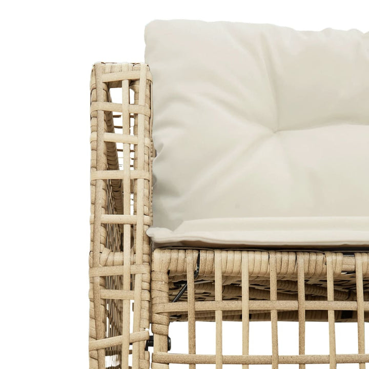 havesofa med hynder og fodskammel L-formet polyrattan beige