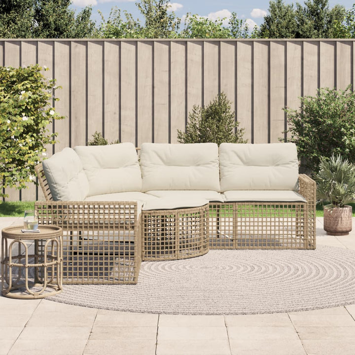 havesofa med hynder og fodskammel L-formet polyrattan beige