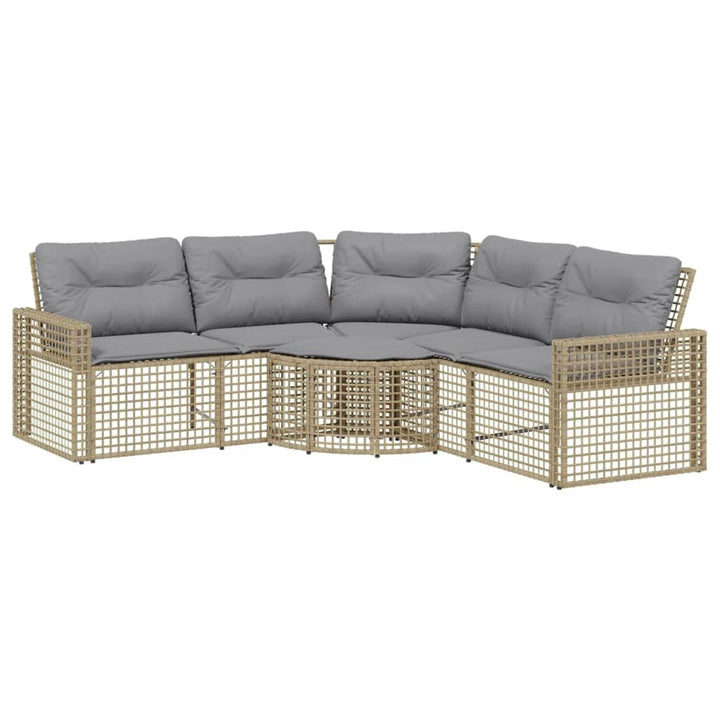 havesofa med hynder og fodskammel L-formet polyrattan beige