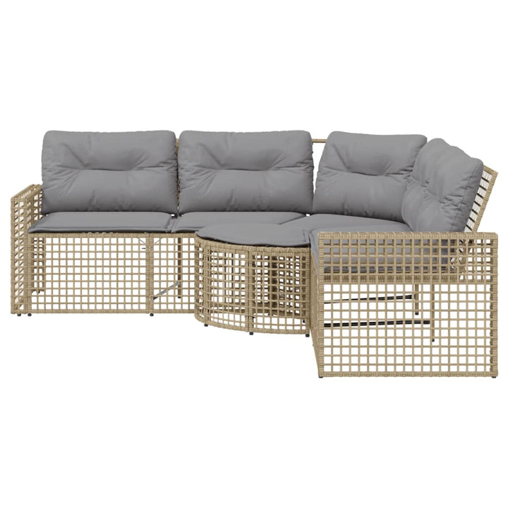 havesofa med hynder og fodskammel L-formet polyrattan beige