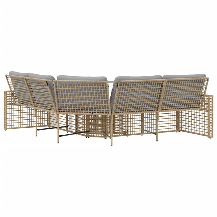 havesofa med hynder og fodskammel L-formet polyrattan beige