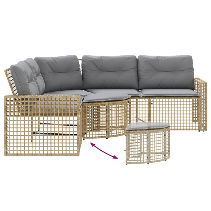 havesofa med hynder og fodskammel L-formet polyrattan beige