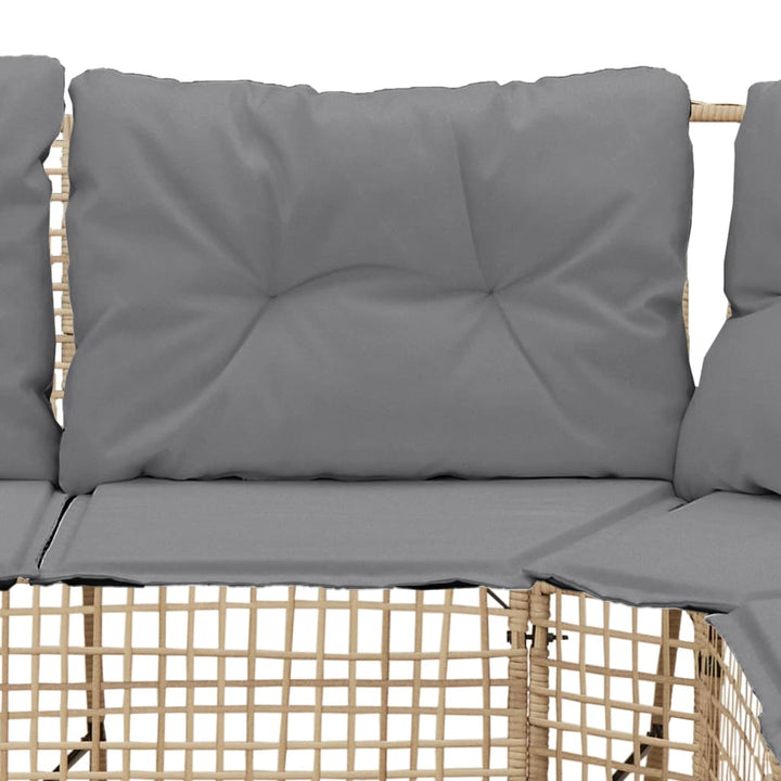 havesofa med hynder og fodskammel L-formet polyrattan beige