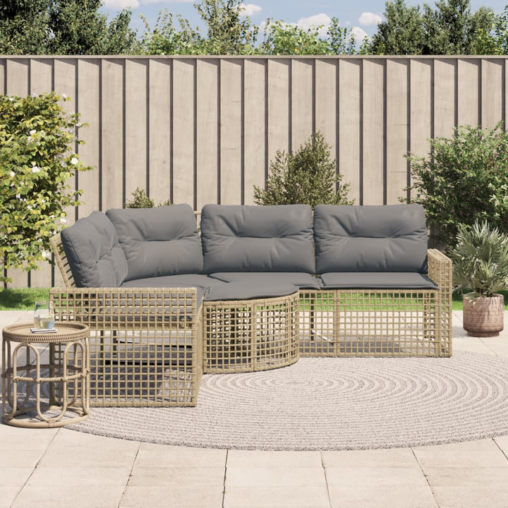havesofa med hynder og fodskammel L-formet polyrattan beige