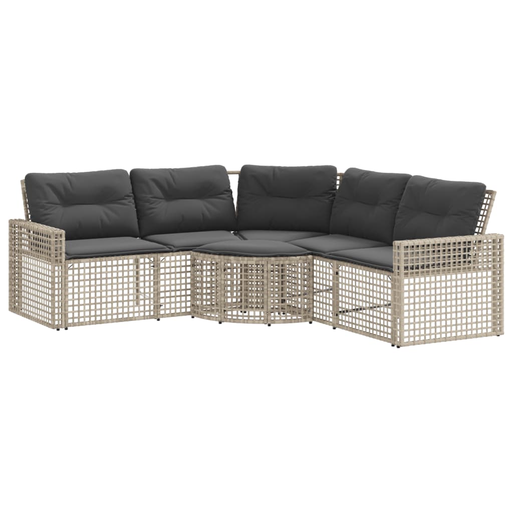 havesofa med hynder og fodskammel L-formet polyrattan lysegrå