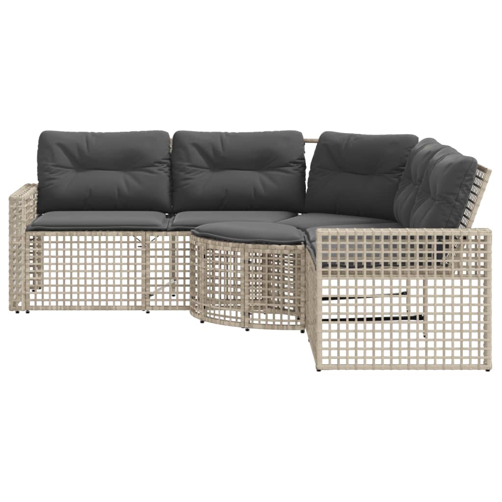 havesofa med hynder og fodskammel L-formet polyrattan lysegrå