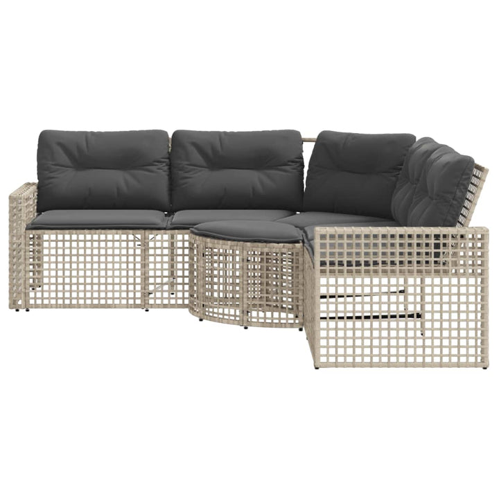 havesofa med hynder og fodskammel L-formet polyrattan lysegrå
