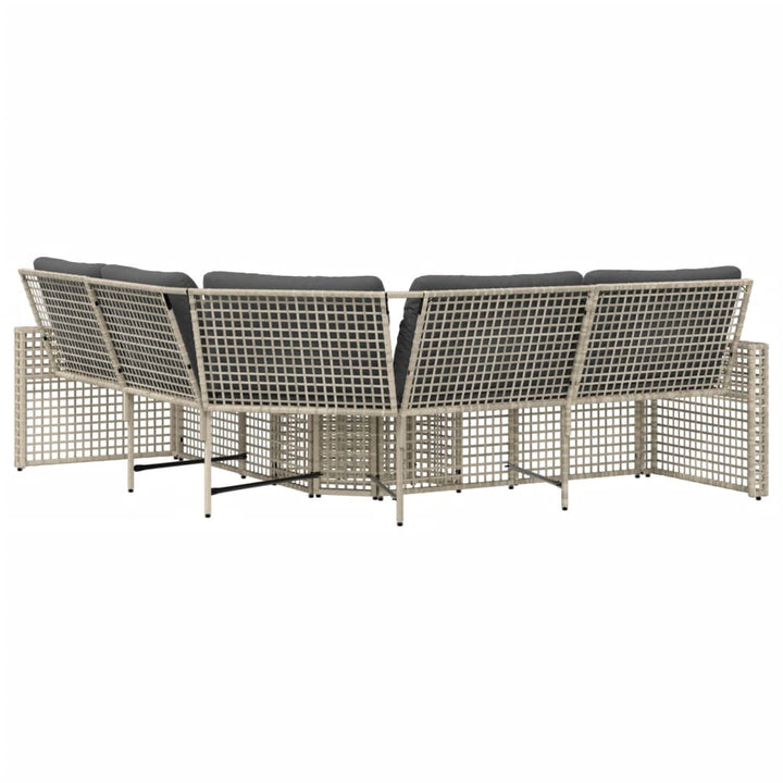 havesofa med hynder og fodskammel L-formet polyrattan lysegrå