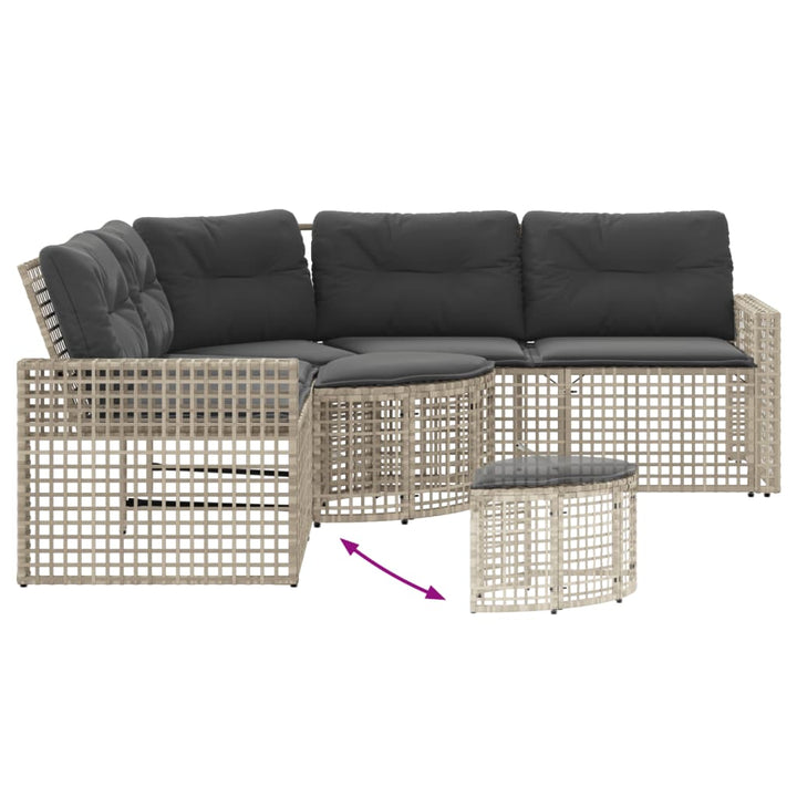 havesofa med hynder og fodskammel L-formet polyrattan lysegrå