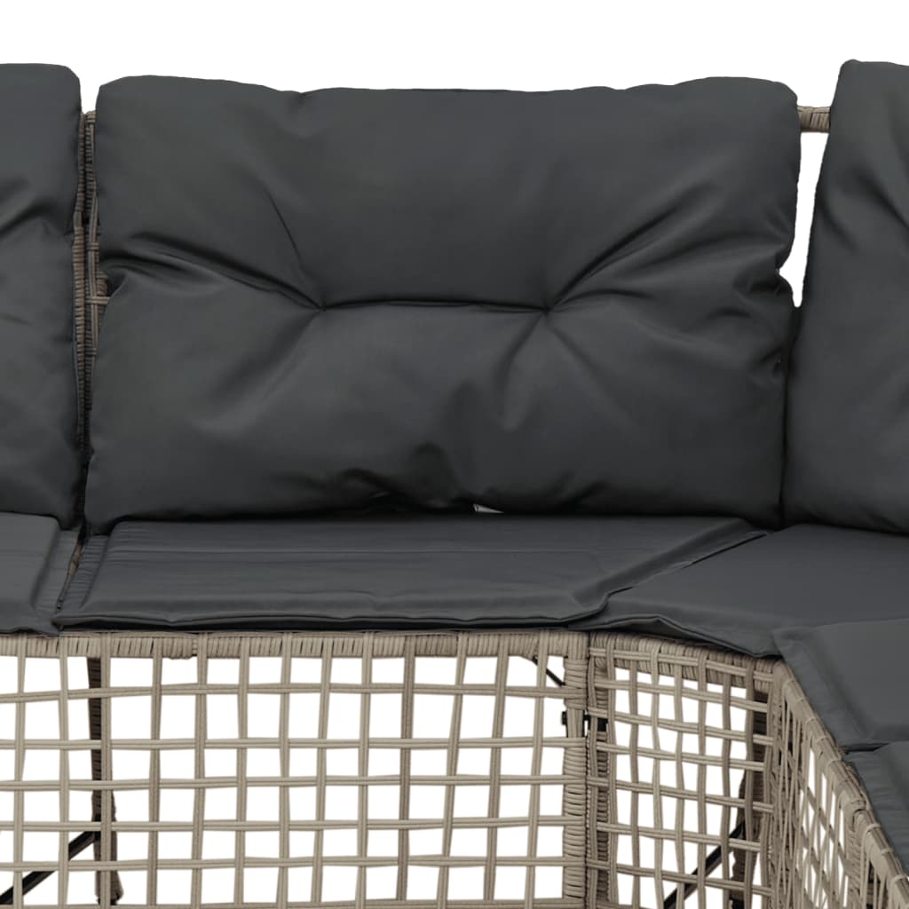 havesofa med hynder og fodskammel L-formet polyrattan lysegrå