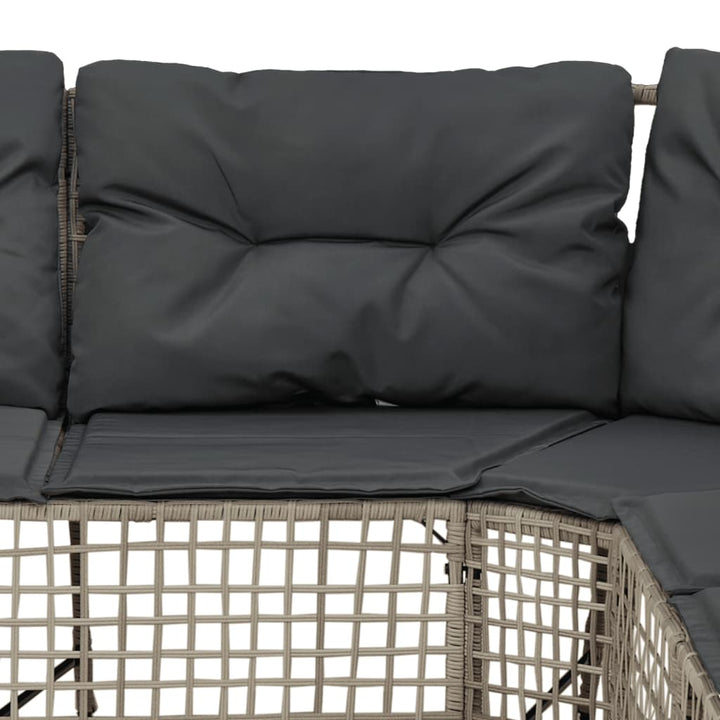 havesofa med hynder og fodskammel L-formet polyrattan lysegrå