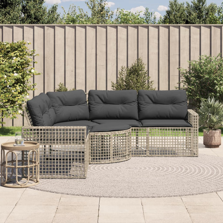 havesofa med hynder og fodskammel L-formet polyrattan lysegrå