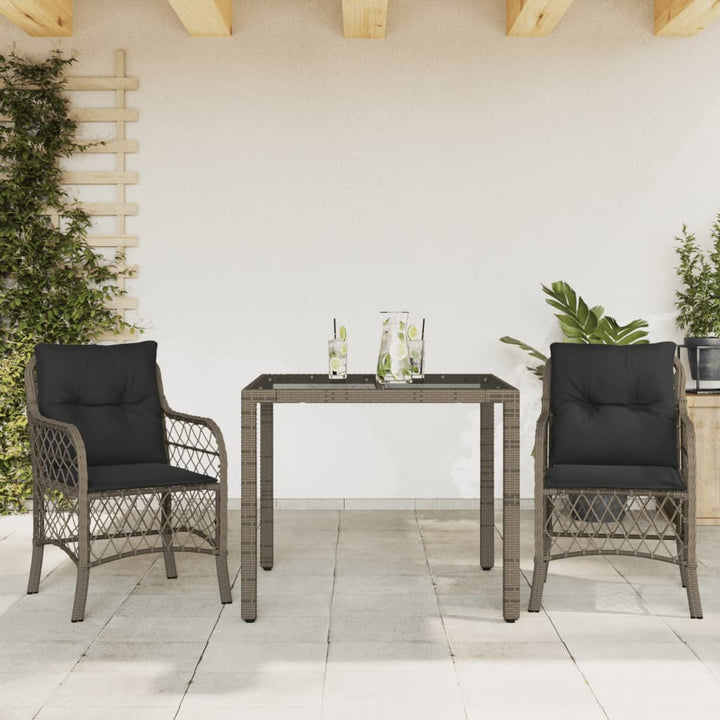 bistrosæt til haven 3 dele med hynder polyrattan grå