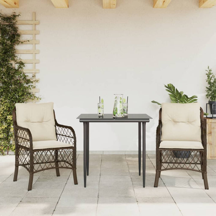 bistrosæt til haven 3 dele med hynder polyrattan brun