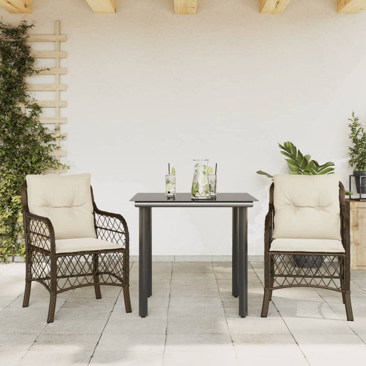 bistrosæt til haven 3 dele med hynder polyrattan brun