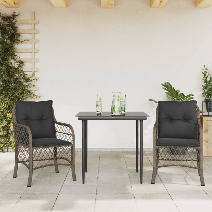 bistrosæt til haven 3 dele med hynder polyrattan grå