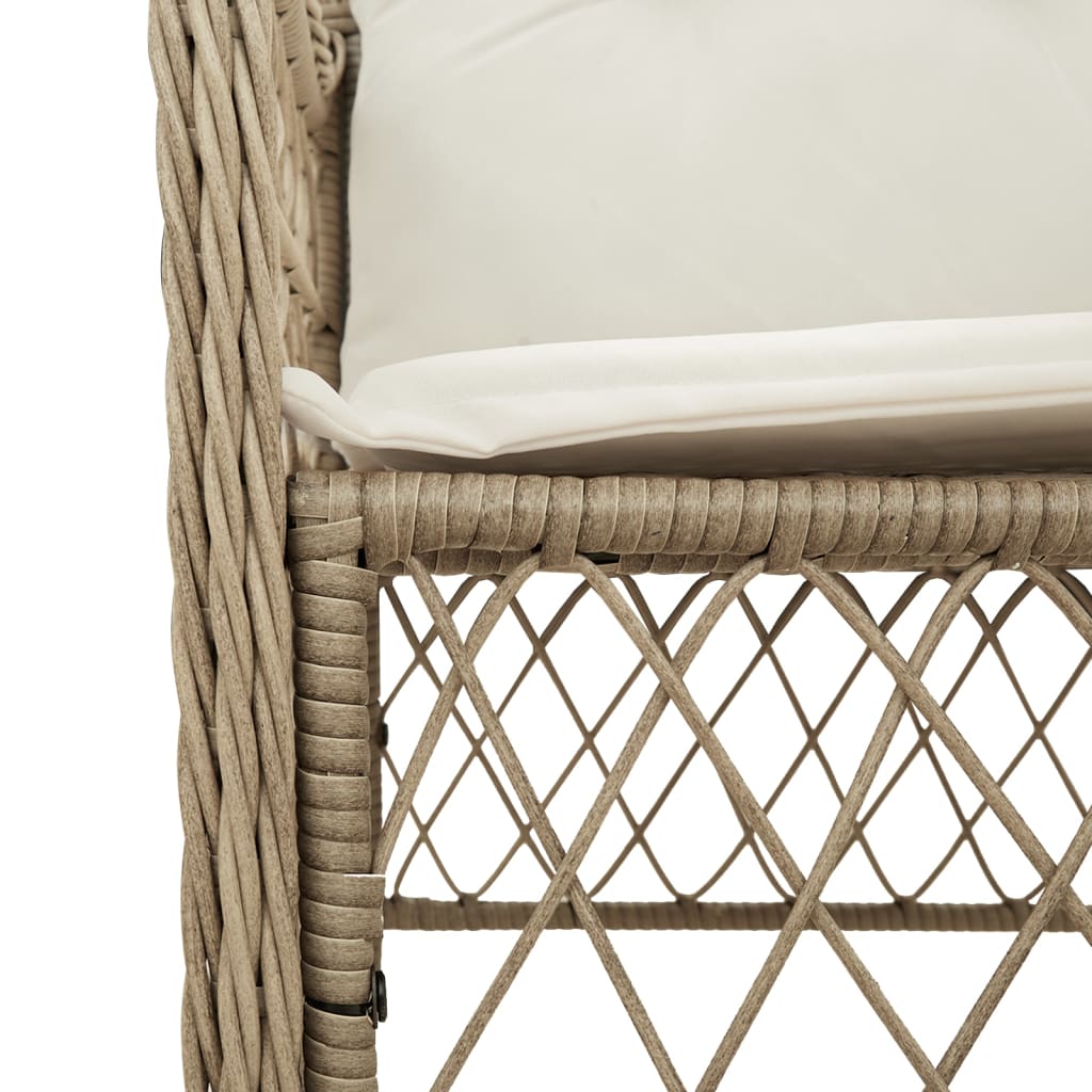 bistrosæt til haven 3 dele med hynder polyrattan beige