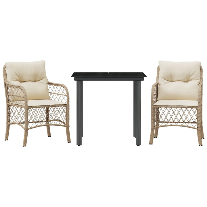 bistrosæt til haven 3 dele med hynder polyrattan beige