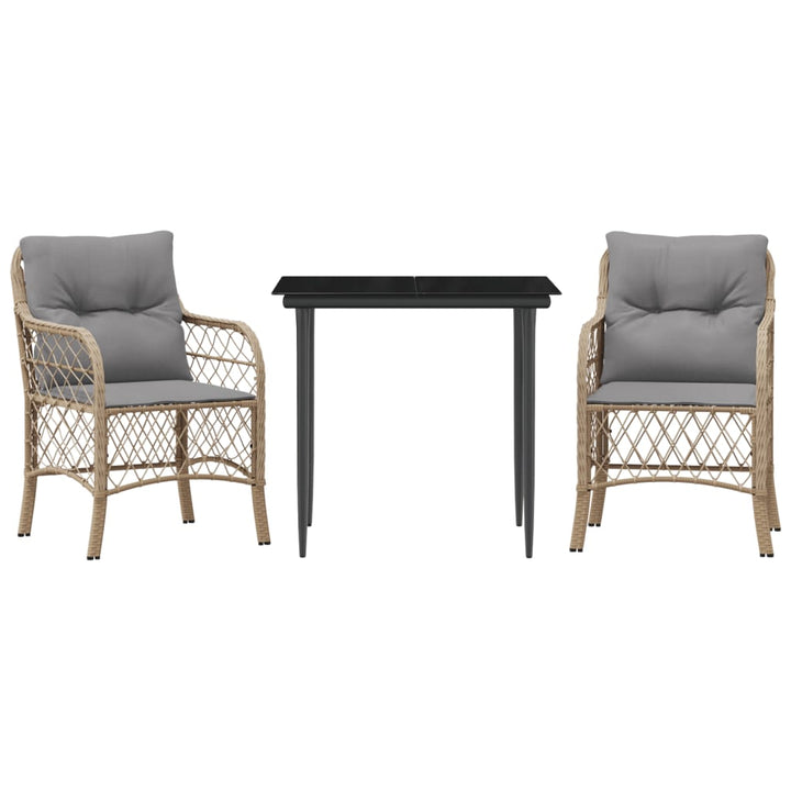 bistrosæt til haven 3 dele med hynder polyrattan blandet beige