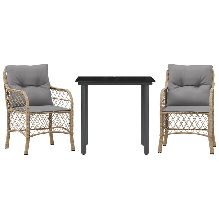 bistrosæt til haven 3 dele med hynder polyrattan blandet beige