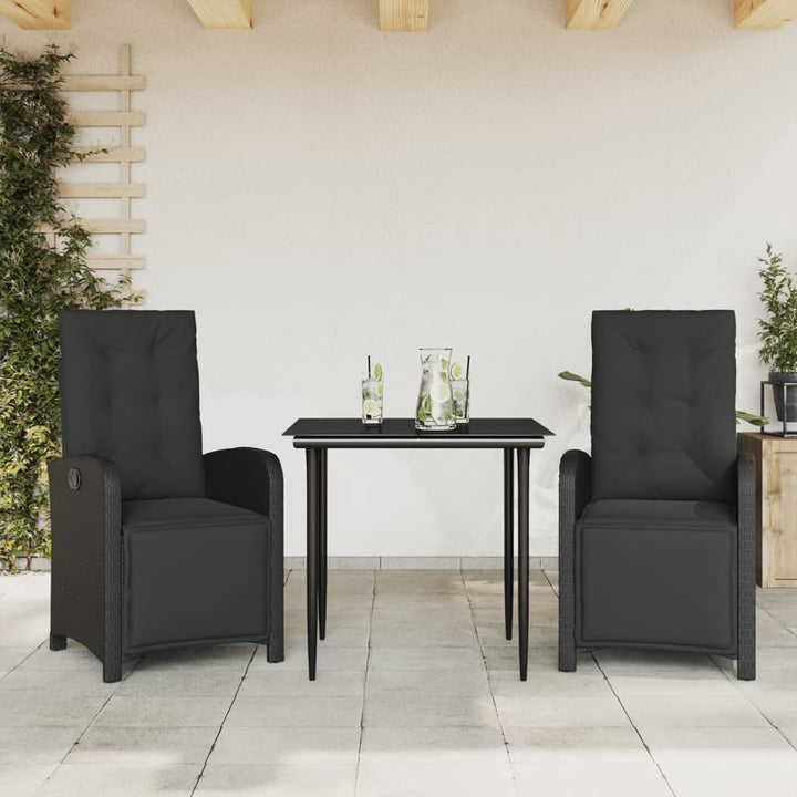 bistrosæt til haven 3 dele med hynder polyrattan sort