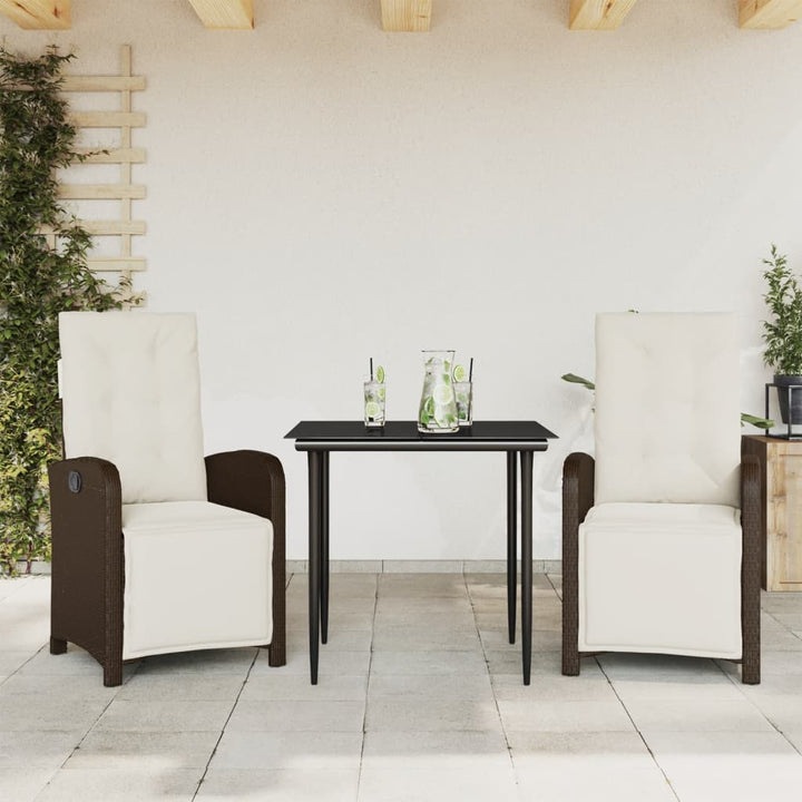 bistrosæt til haven 3 dele med hynder polyrattan brun