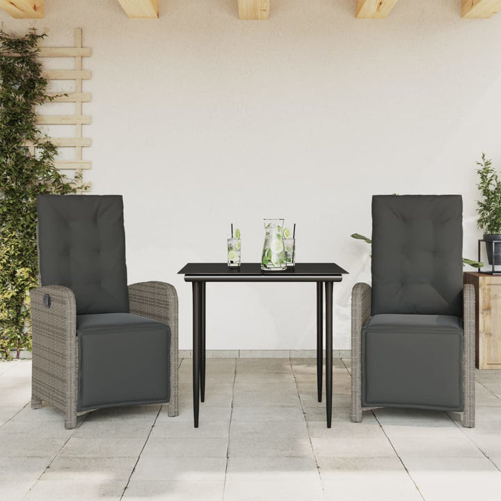 bistrosæt til haven 3 dele med hynder polyrattan grå