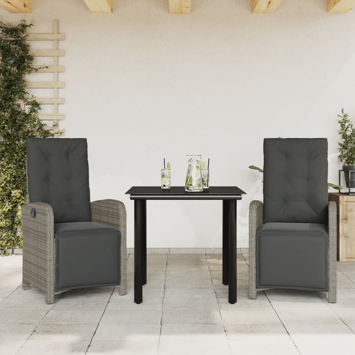 bistrosæt til haven 3 dele med hynder polyrattan grå