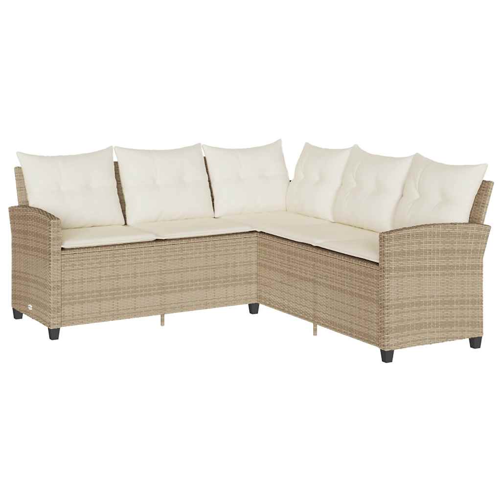 sofasæt til haven 6 dele med hynder L-formet polyrattan beige