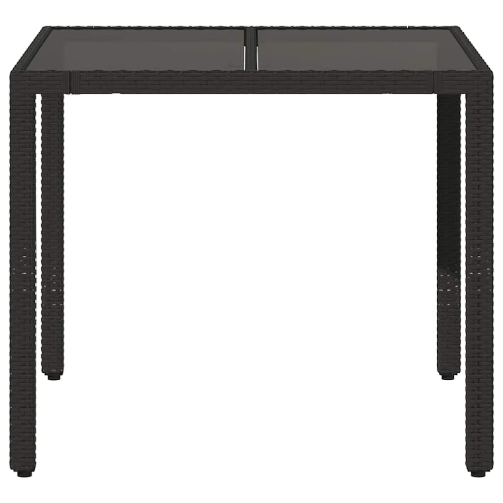 havebord med glastop 90x90x75 cm polyrattan sort